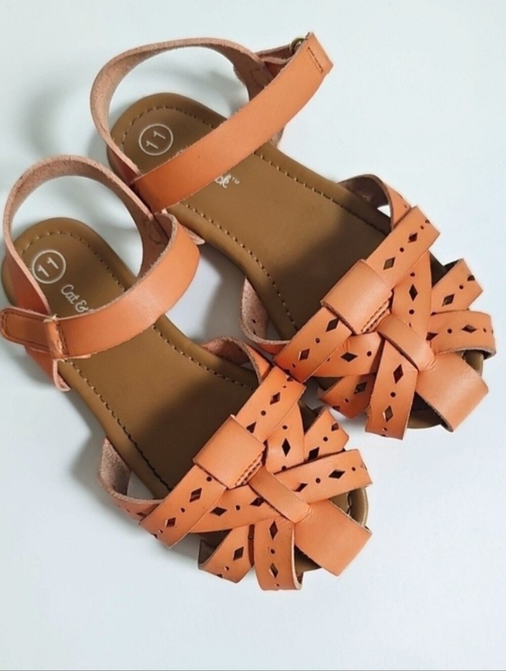 Cat & Jack Peach Braided Flower Strap Sandals
